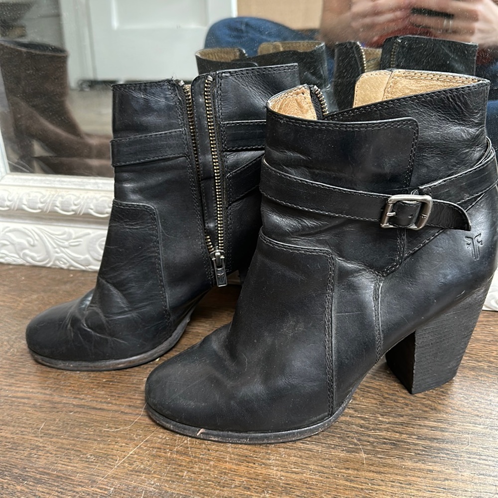 Frye black leather boots - wood heel